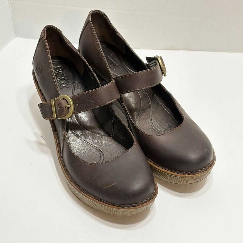 Børn Women's Size 9M Brown Leather Buckle Strap Lezlie Mary Jane Heel Grunge